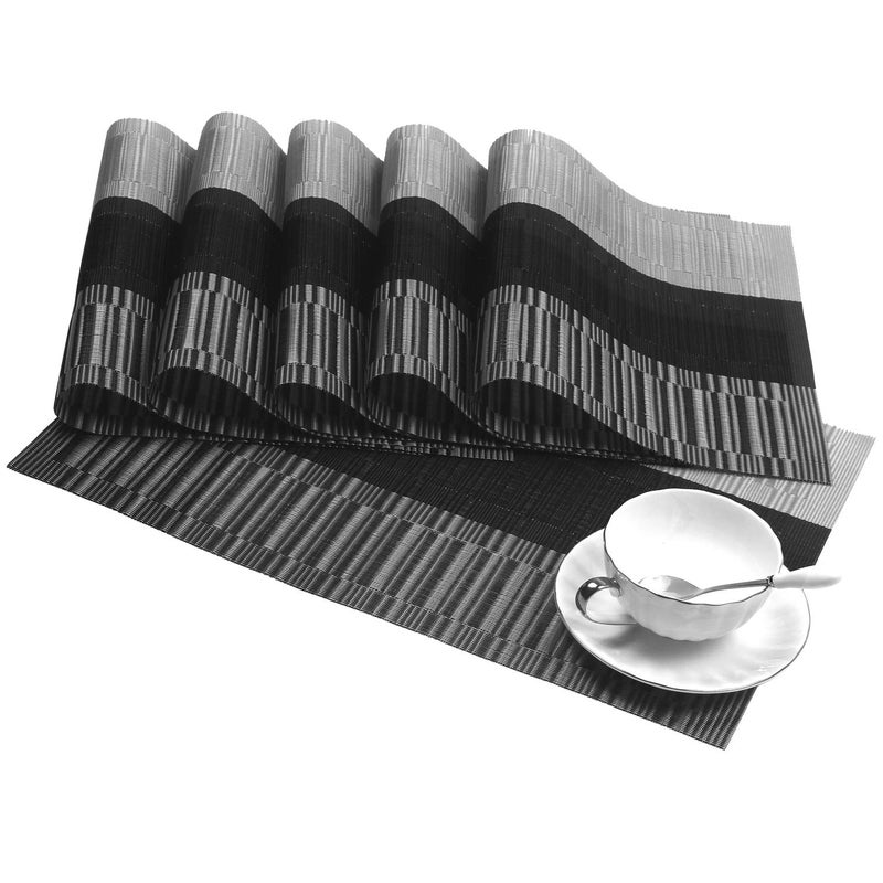 SHACOS Woven Vinyl Table Runner 12 x 54 inch PVC Runner for Dining Table Coffee Table Counter Wipe Clean Indoor Outdoor, Ombre Black and Gray - Image 1